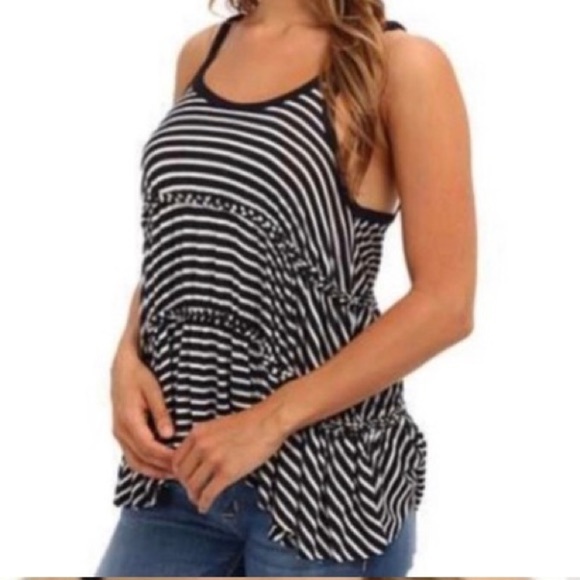 Free People We The Free blue striped knotted swing tank top Size Small - Picture 1 of 12